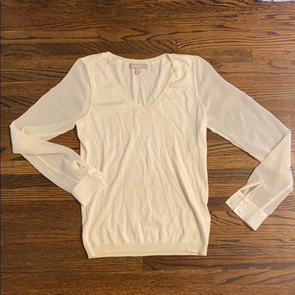 Cream sweater with sheer arms